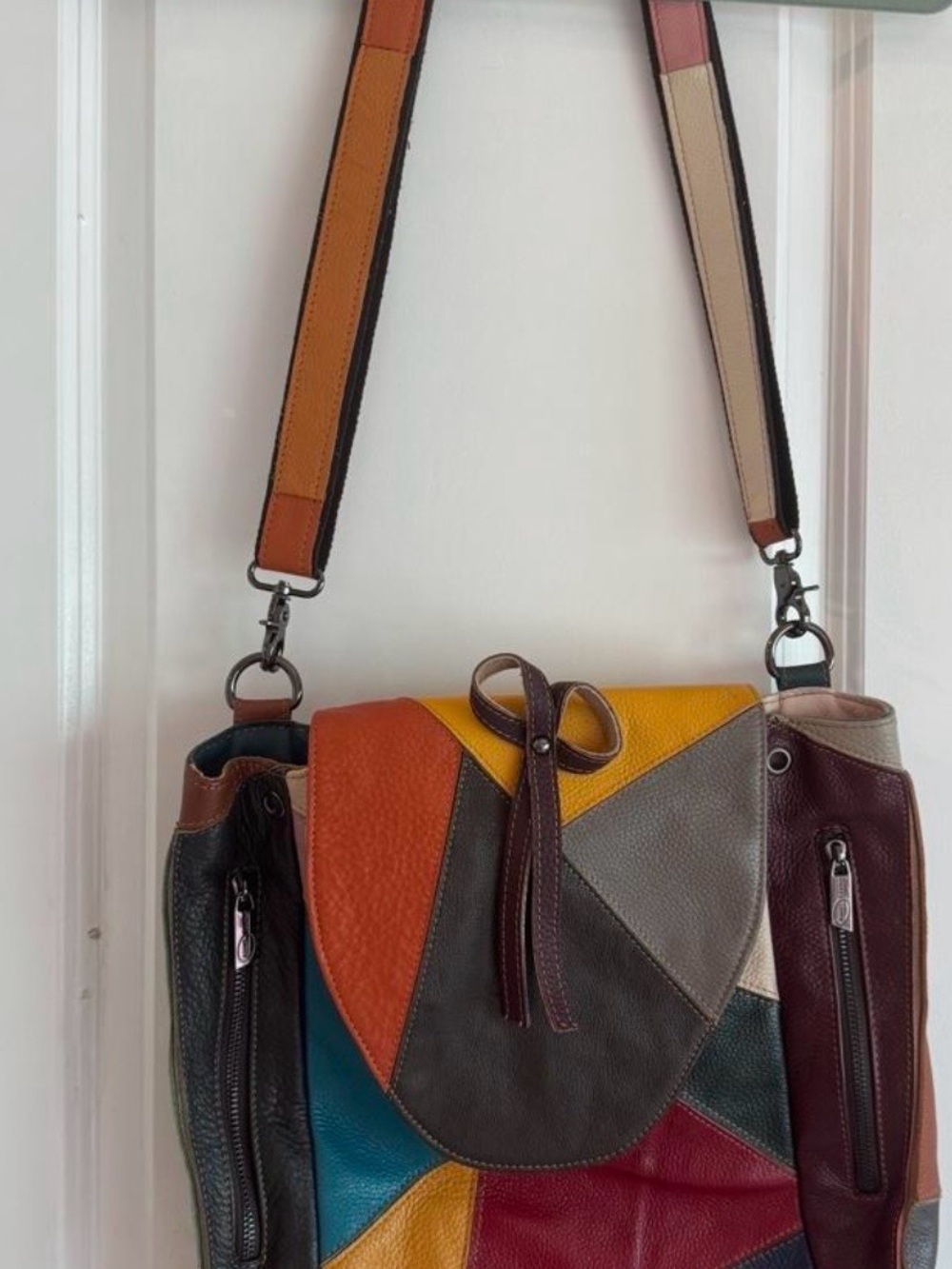 Amerileather Multicolor Patchwork Leather crossbody/backpack - Green, Red, Brown